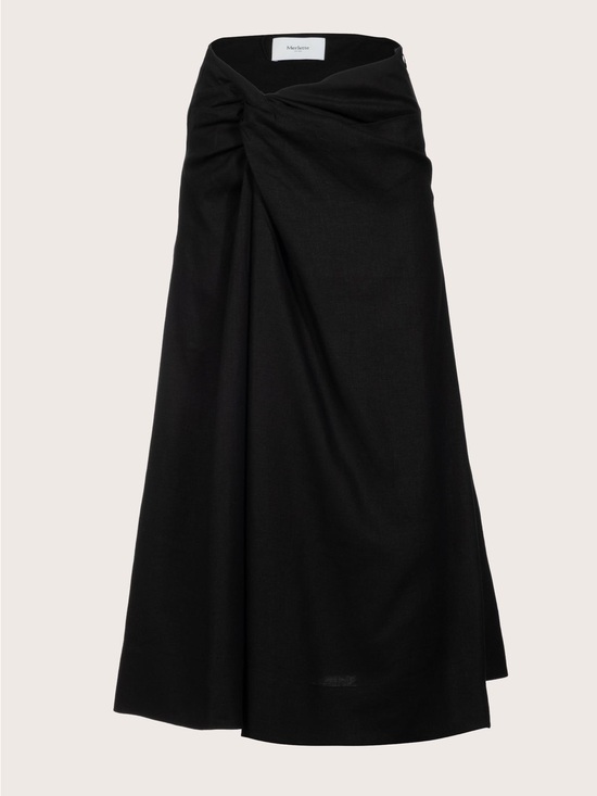 Merlette Dresses & Skirts - Modern Black Knot-Detail A-Line Midi Skirt